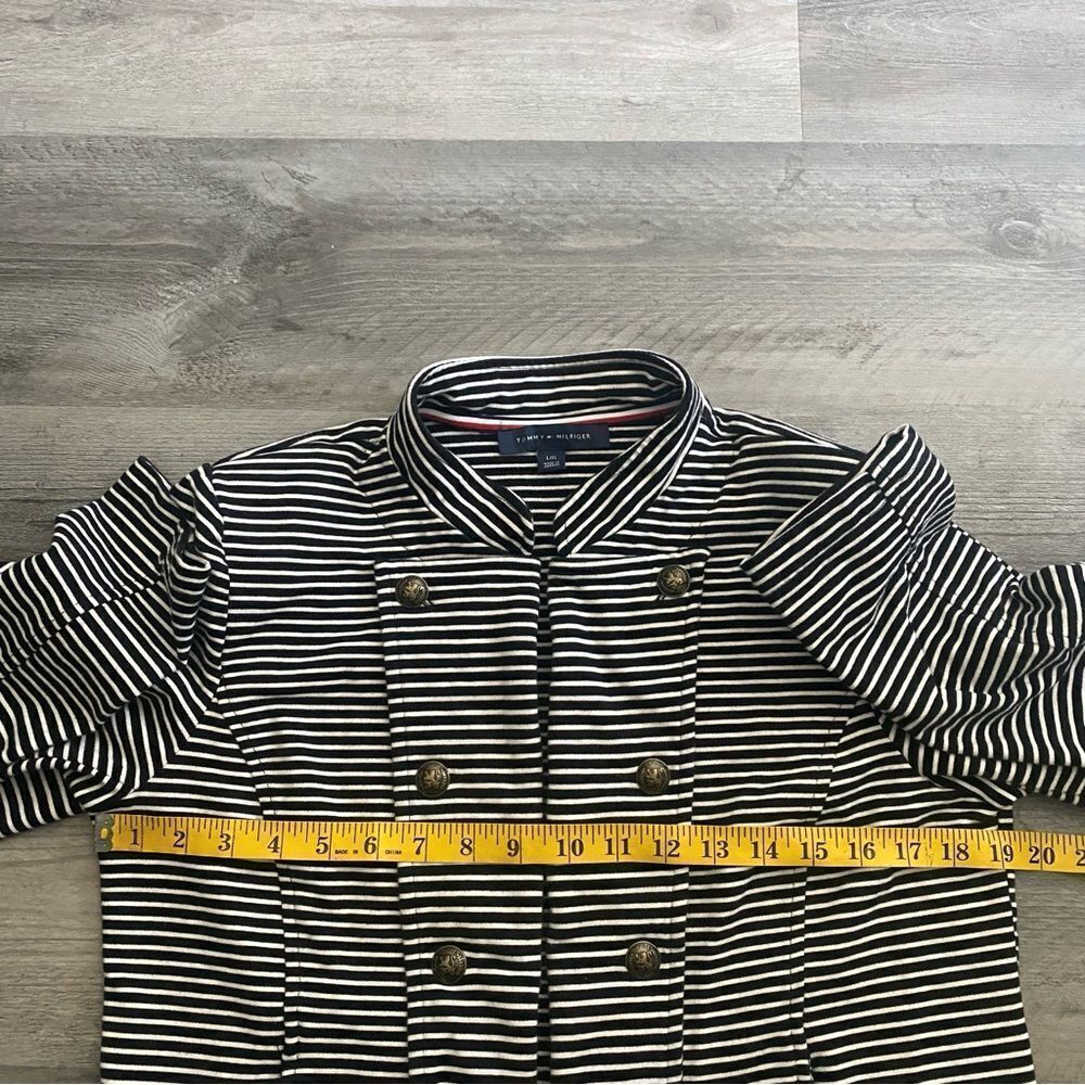 Tommy Hilfiger Stripe Puff Sleeve Jacket Large With Pockets Navy - Picture 8 of 13